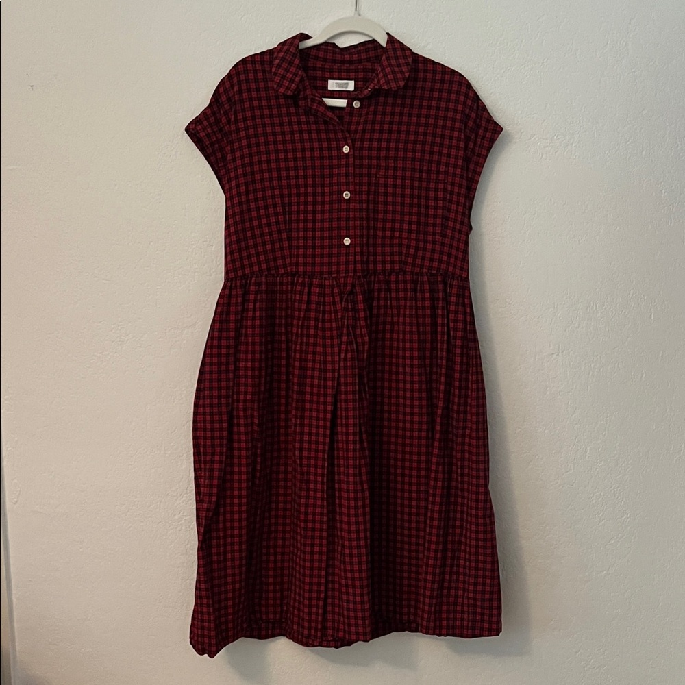 Toast Plaid Button-Up Dress in Red and Black